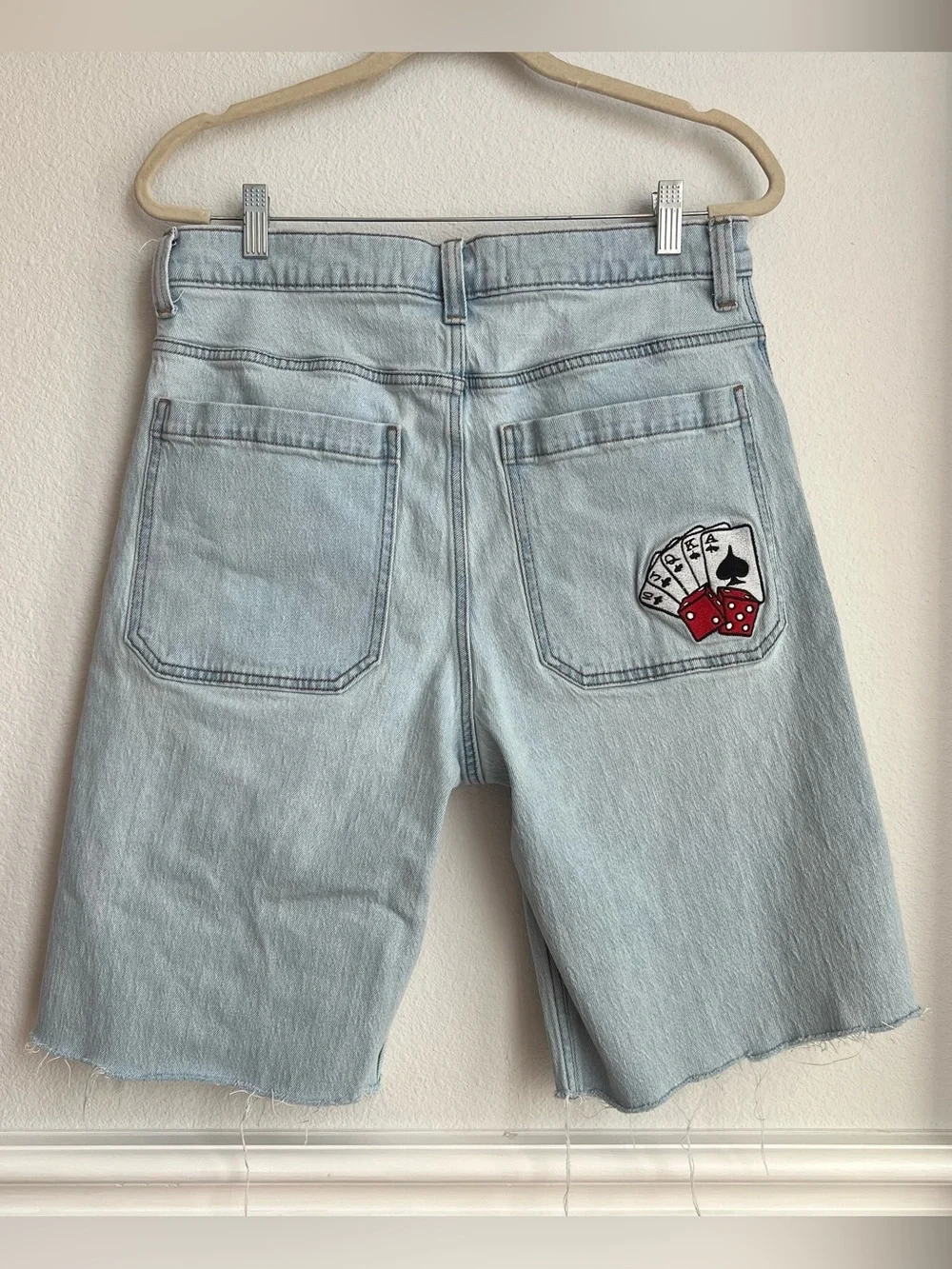 Hollister Men’s Super Baggy Men’s Light Was Denim Shorts Cards on Pocket Y2K